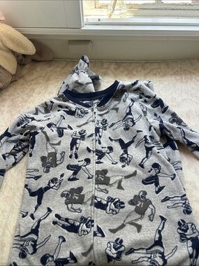 Carter's Gray and Navy Football Print Hooded Fleece Pajamas